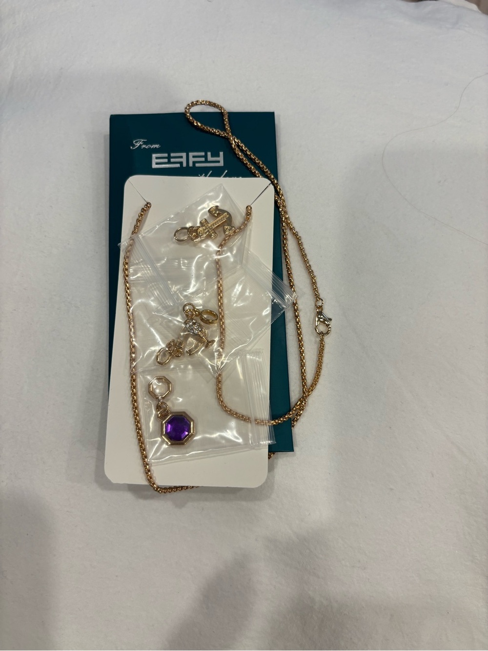Effy Gold Necklace with Purple Gem Pendant and 3 additional pendants